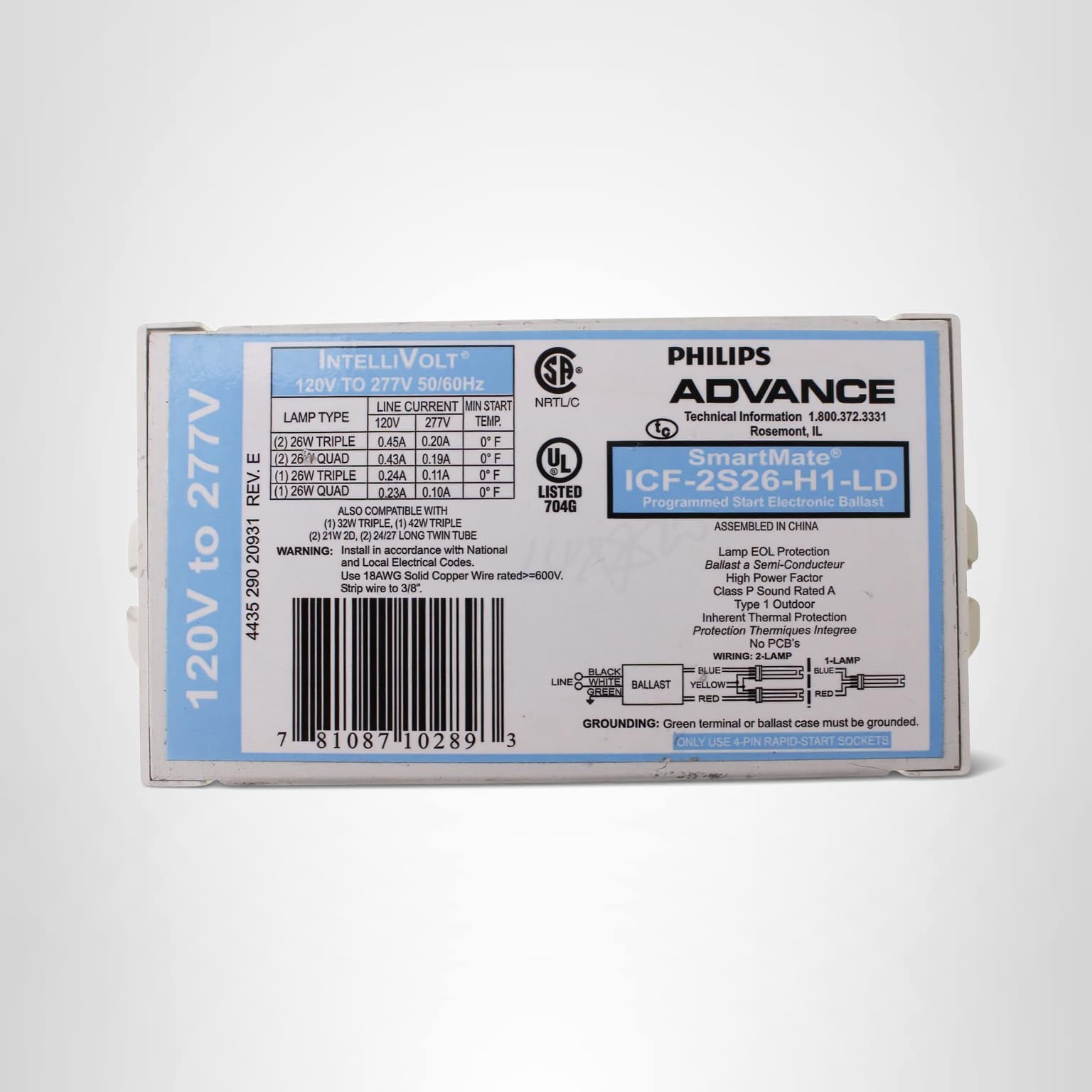 Advance 10289 - ICF-2S26-H1-LD Compact Fluorescent Ballast - Plant